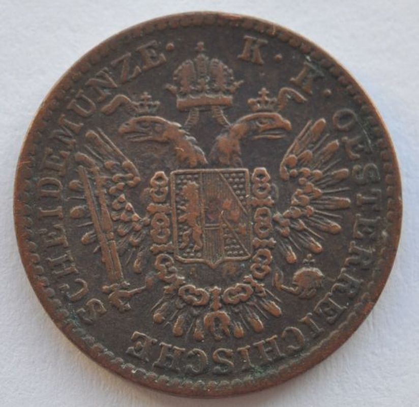 Austria 1851 B 1/2 Kreuzer Copper Coin in VF+  